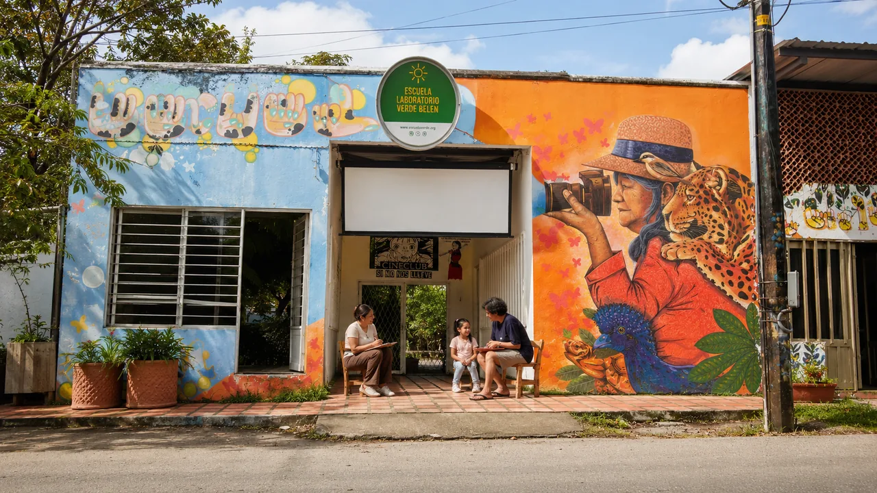 Fachada y entorno inmediato de Escuela Laboratorio Verde Belén.